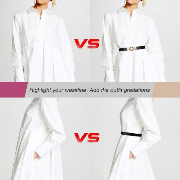 Women Skinny Stretch Waist Belt Set of 4 with Gold Buckle for Dresses Casual
